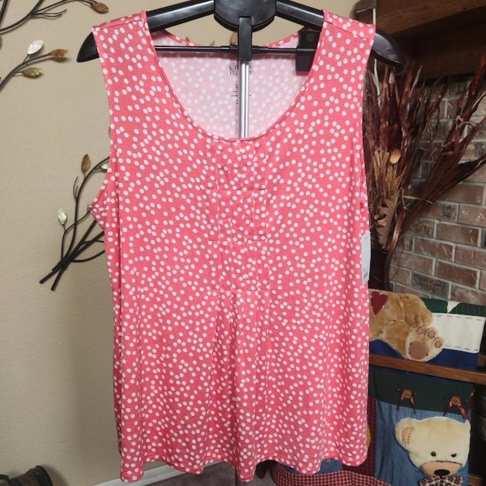NWT Croft & Barrow coral / white polka dot top sz Large
